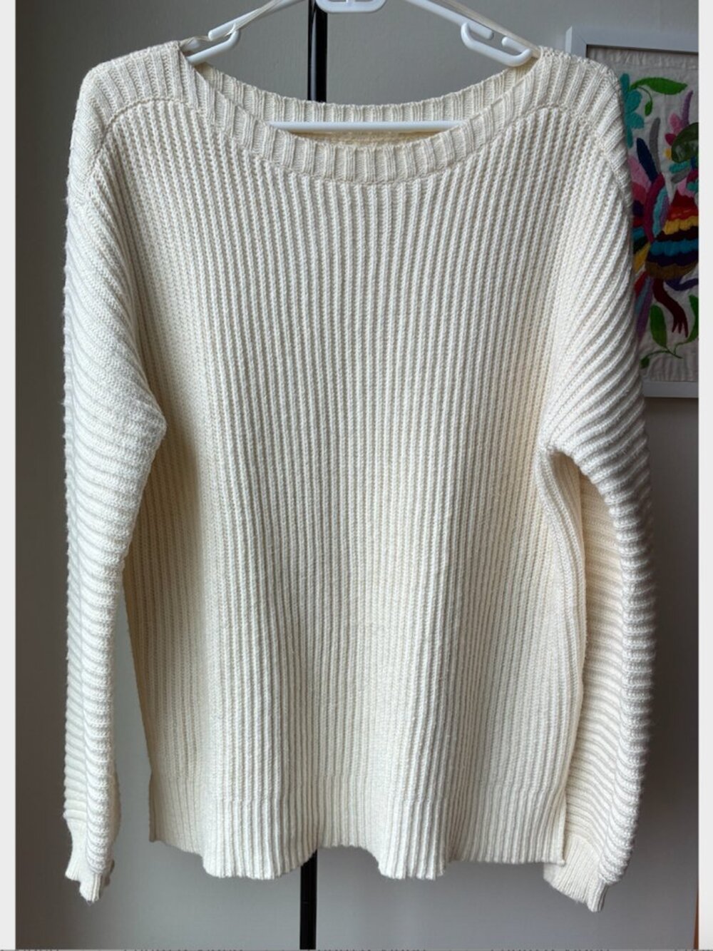 Anthropologie White Ribbed Boatneck Pull Over Sweater - Size S